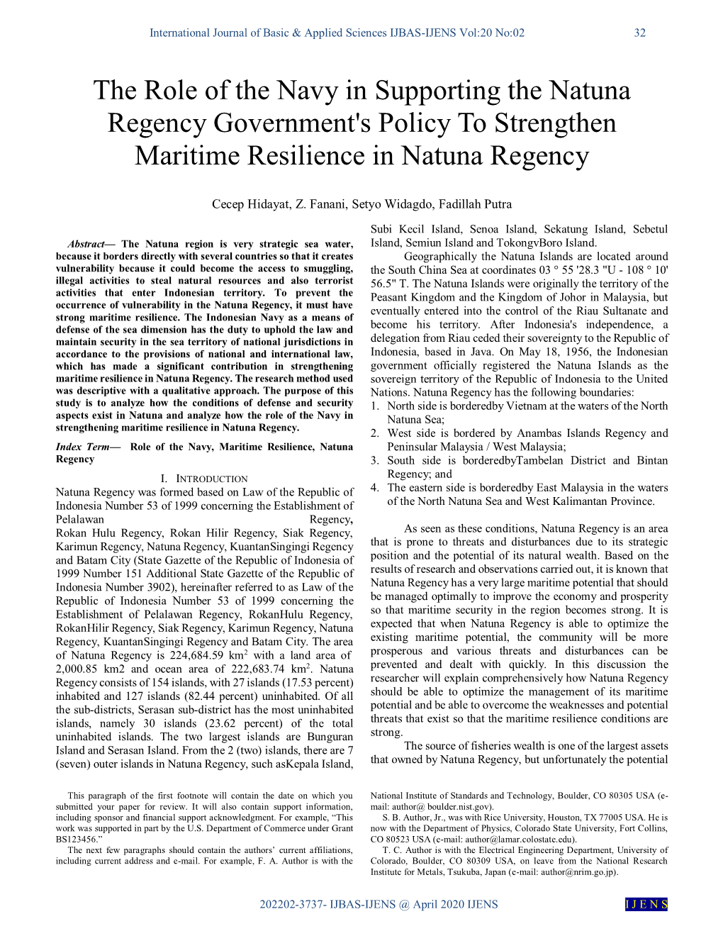 The Role of the Navy in Supporting the Natuna Regency Government's Policy to Strengthen Maritime Resilience in Natuna Regency
