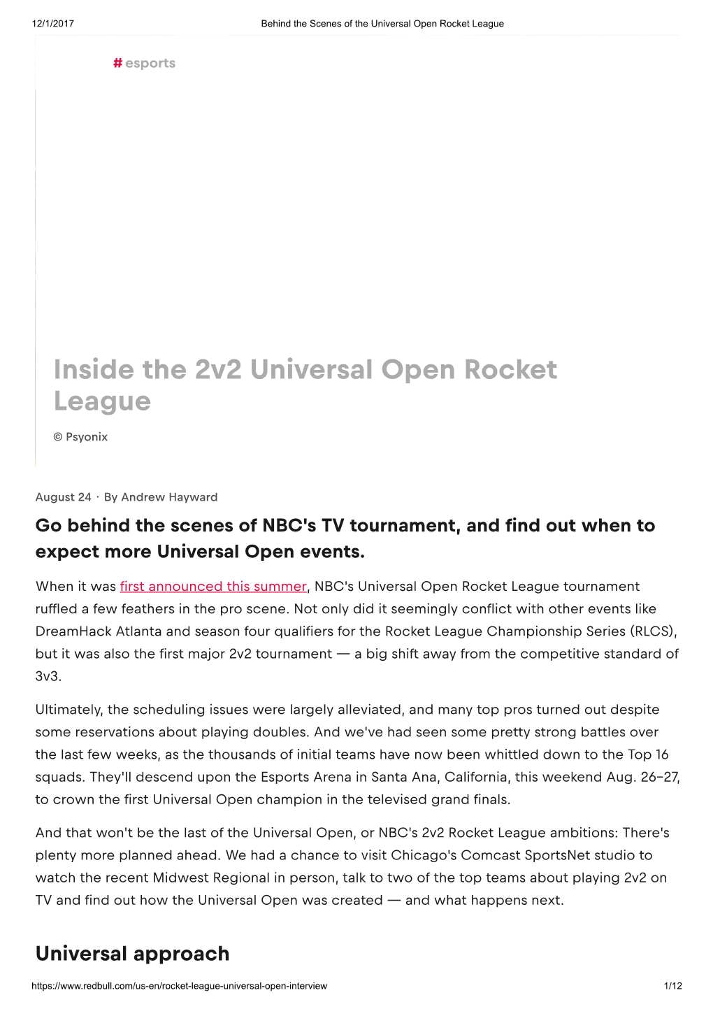 Inside the 2V2 Universal Open Rocket League