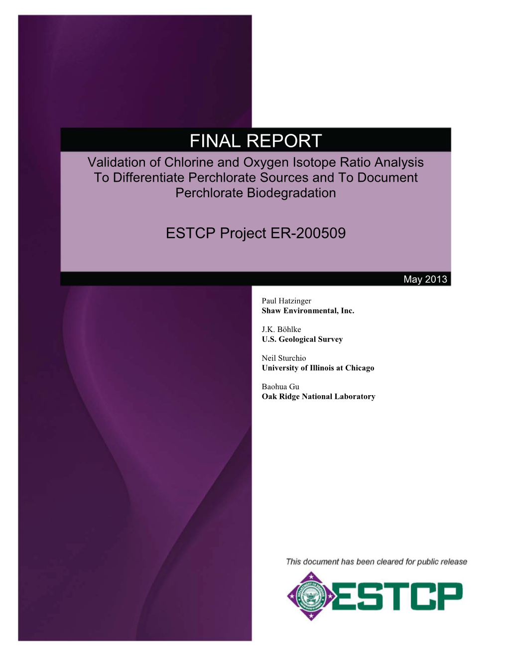 ESTCP Project ER-200509