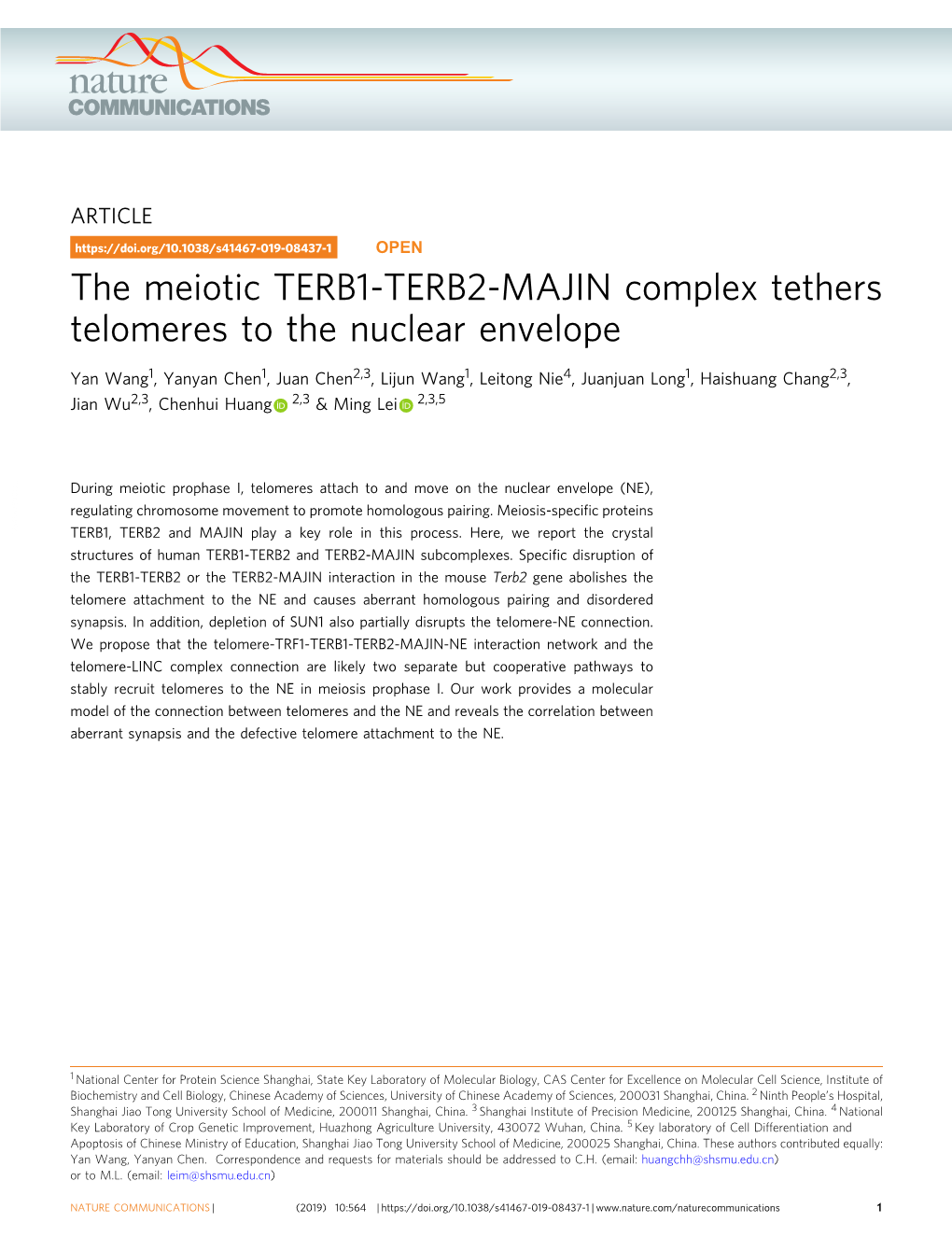 The Meiotic TERB1-TERB2-MAJIN Complex Tethers Telomeres to the Nuclear Envelope