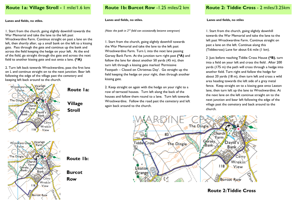 WROCKWARDINE WALKS Roads, Lanes and Fields