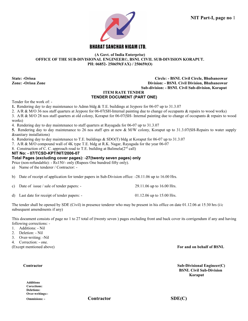 Notice Inviting Tenders