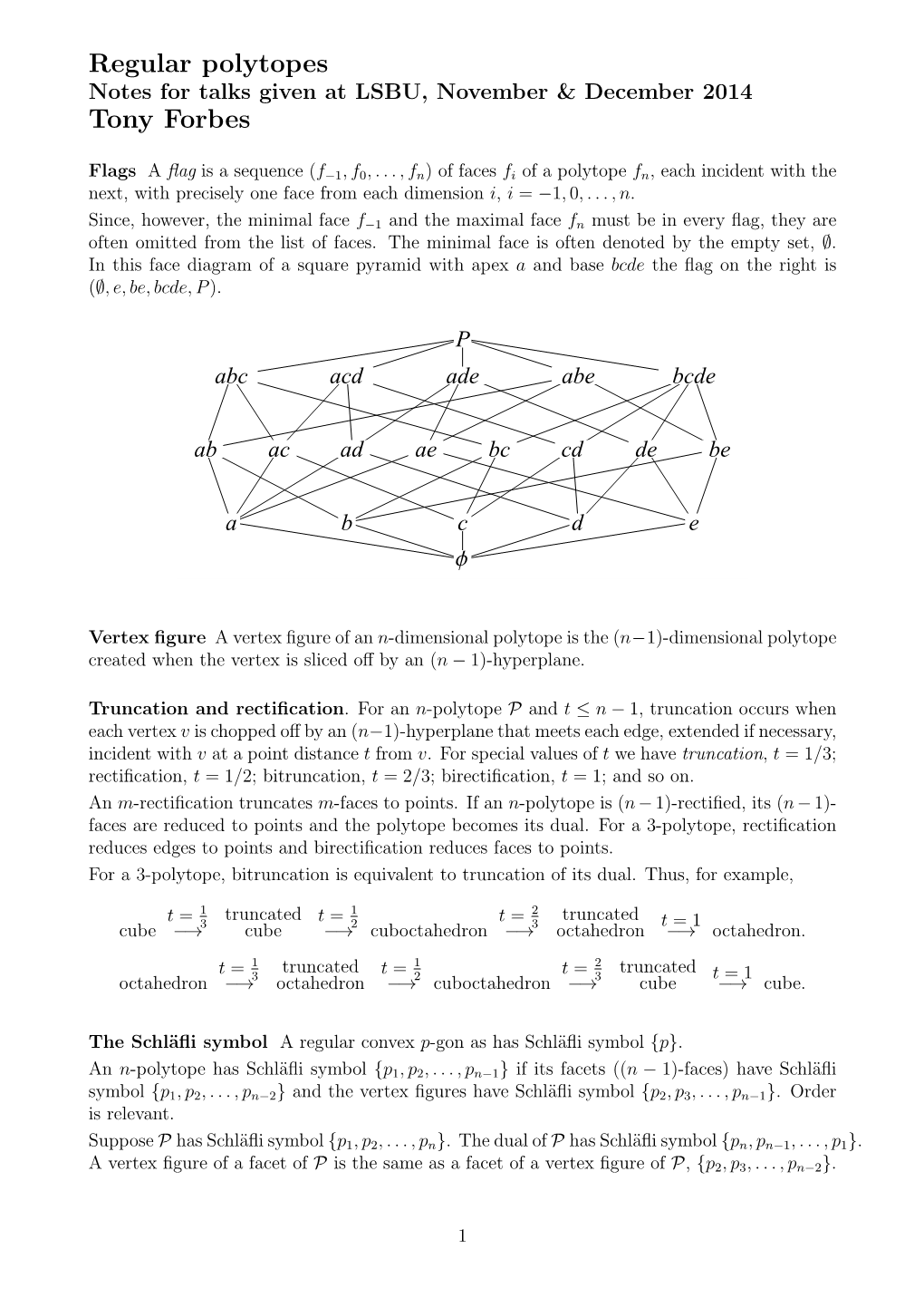 Regular Polytopes Tony Forbes