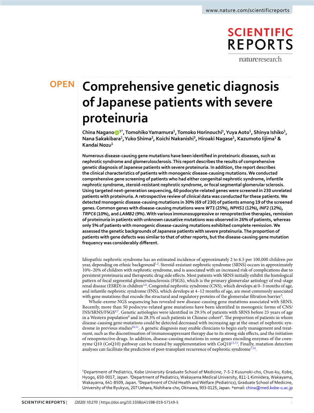 Comprehensive Genetic Diagnosis of Japanese Patients with Severe Proteinuria