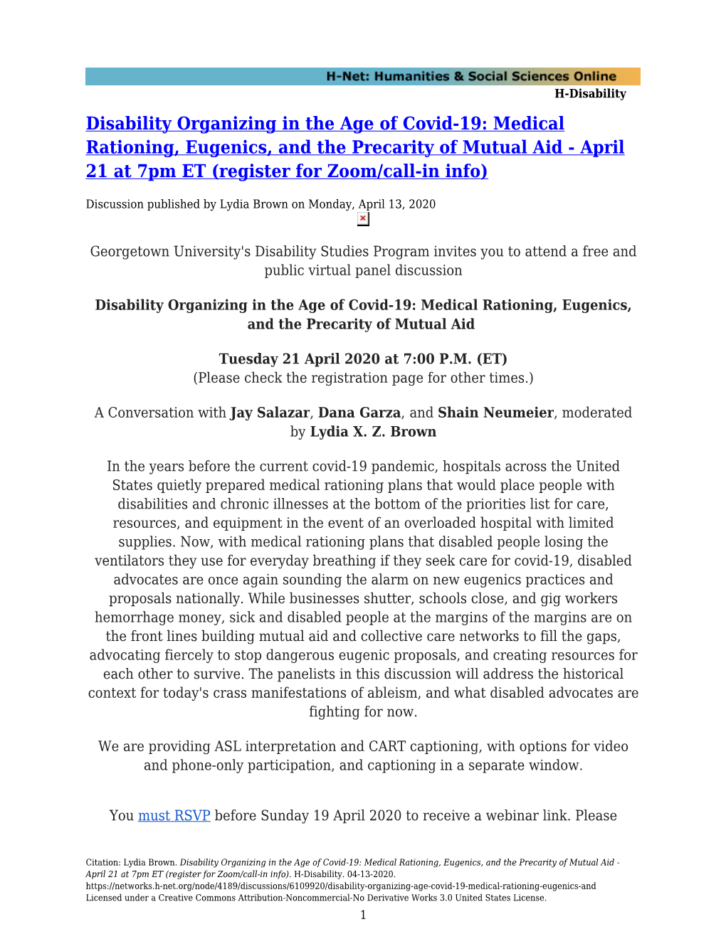 Disability Organizing in the Age of Covid-19: Medical Rationing, Eugenics, and the Precarity of Mutual Aid - April 21 at 7Pm ET (Register for Zoom/Call-In Info)