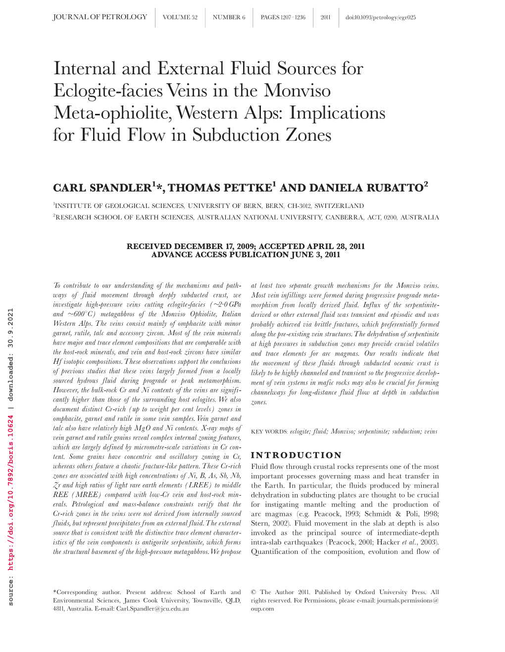 Internal and External Fluid Sources for Eclogite-Facies Veins In