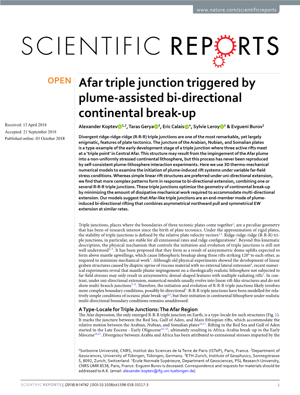 Afar Triple Junction Triggered by Plume-Assisted Bi-Directional Continental Break-Up