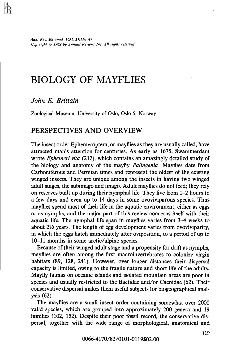 Biology of Mayflies