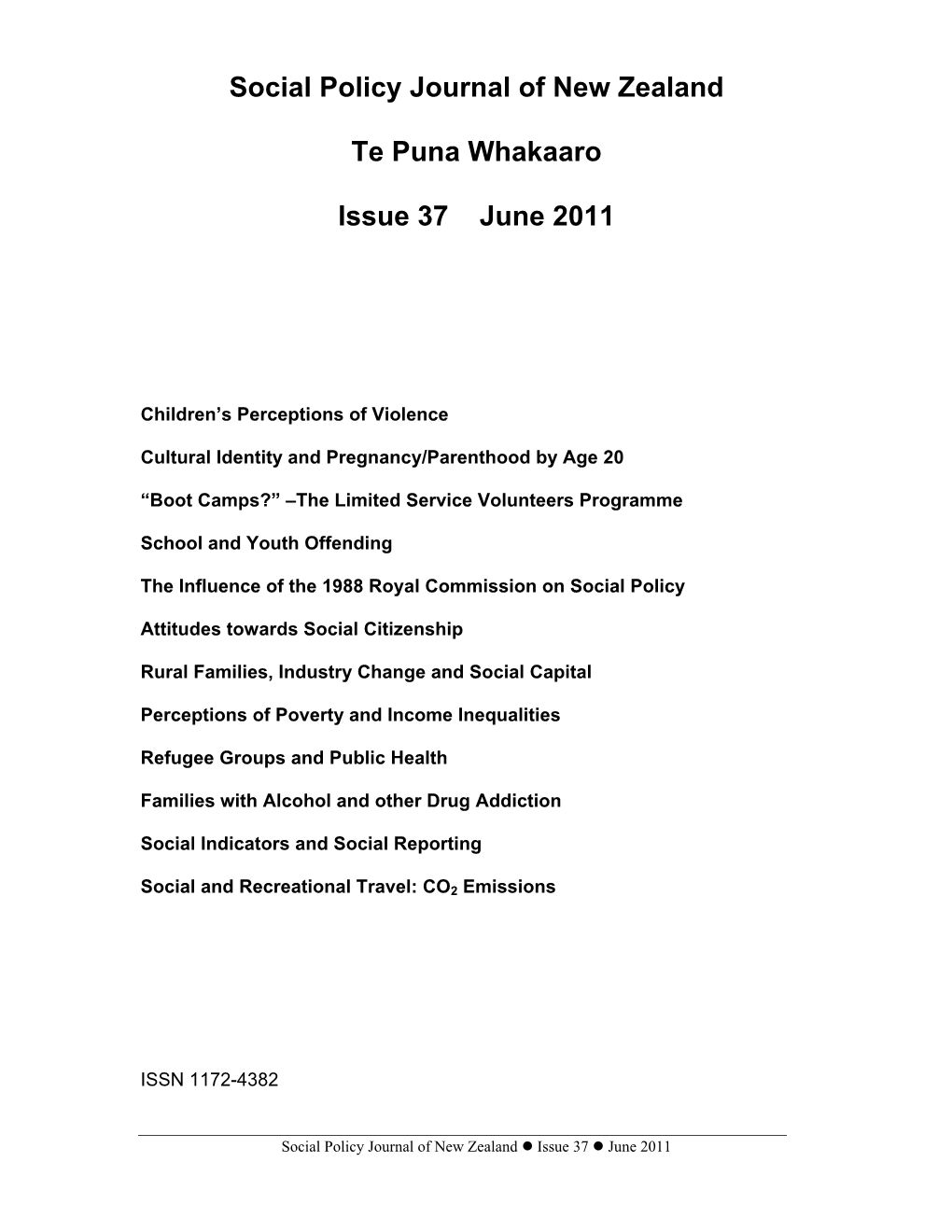 Social Policy Journal of New Zealand Te Puna Whakaaro Issue 37 June