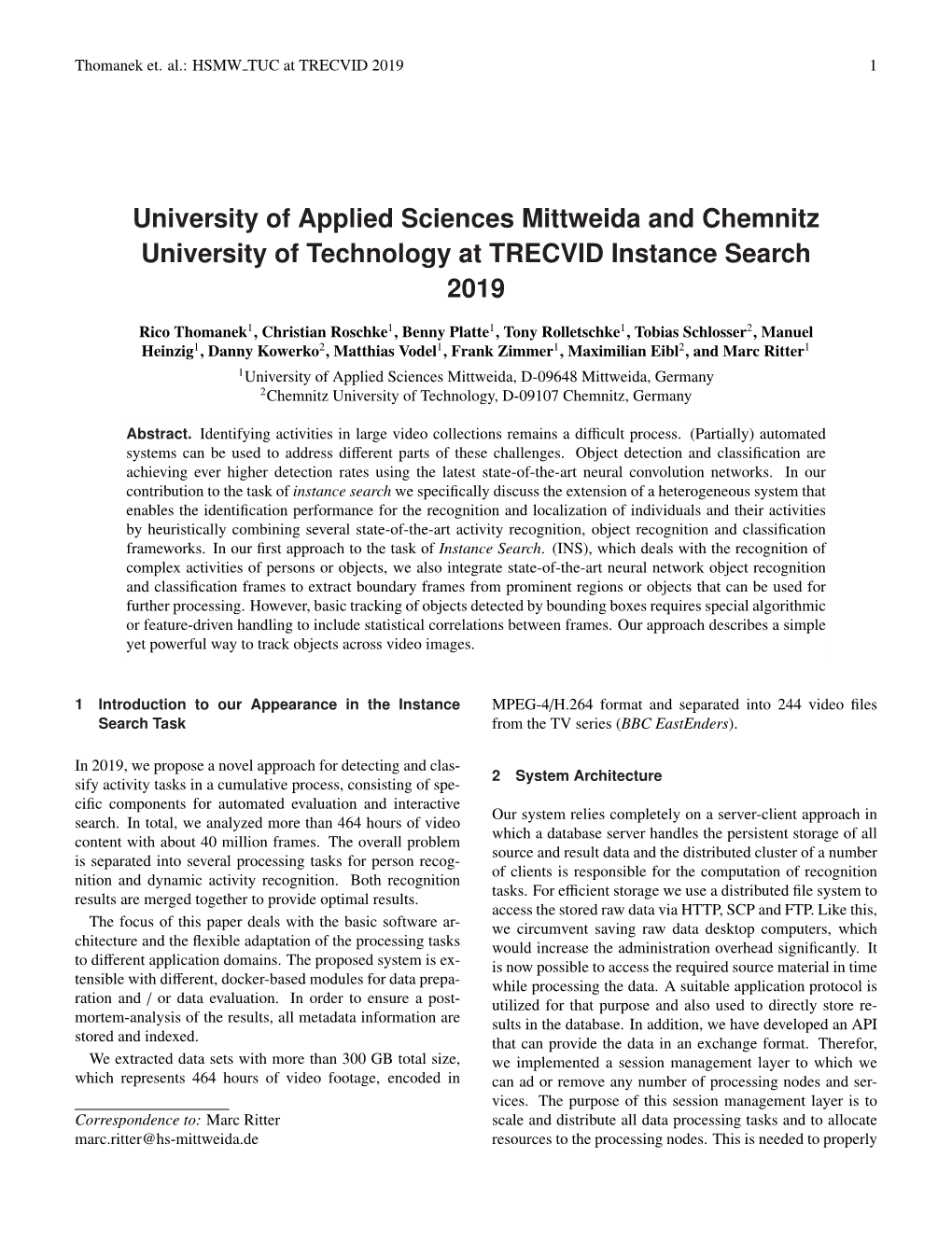 University of Applied Sciences Mittweida and Chemnitz University of Technology at TRECVID Instance Search 2019