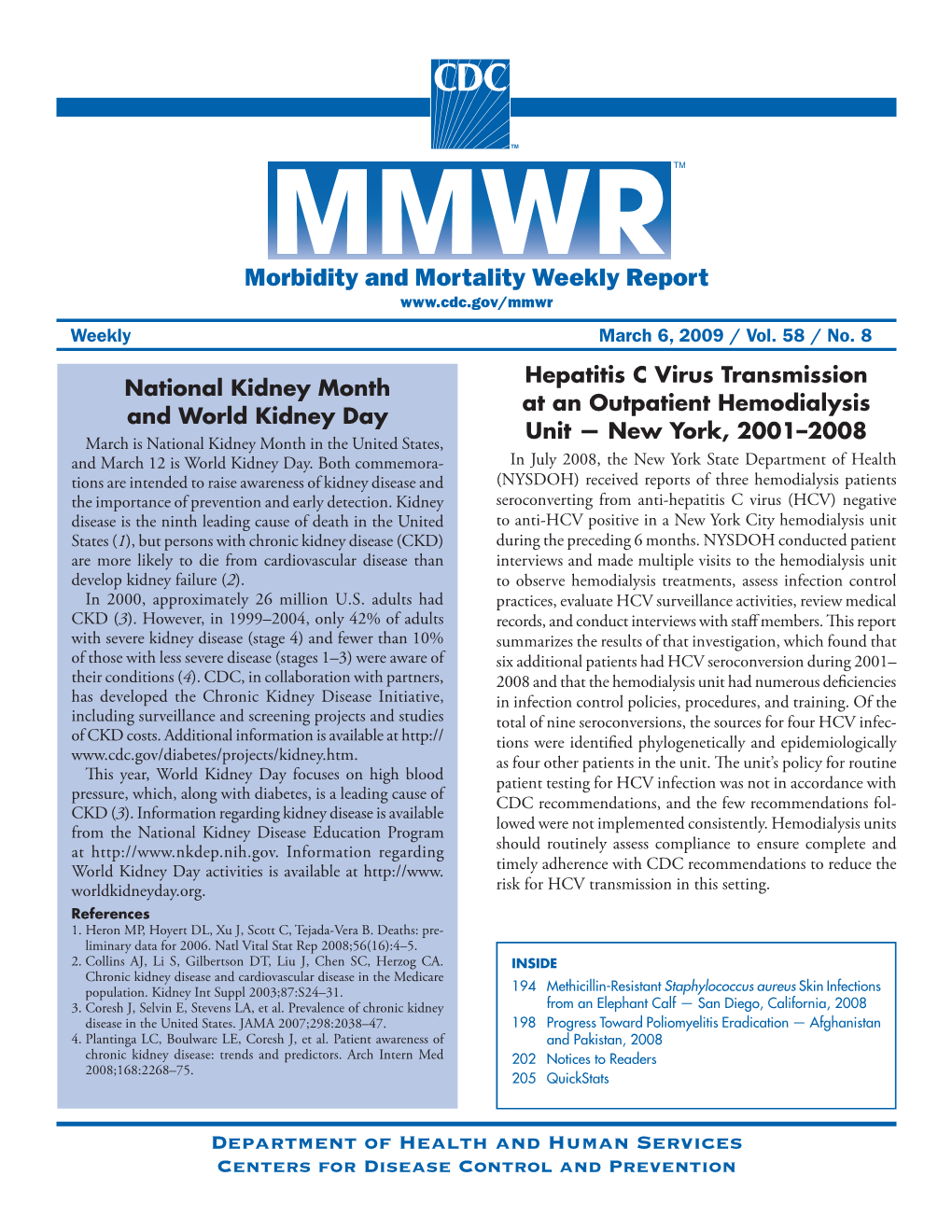 Morbidity and Mortality Weekly Report Weekly March 6, 2009 / Vol