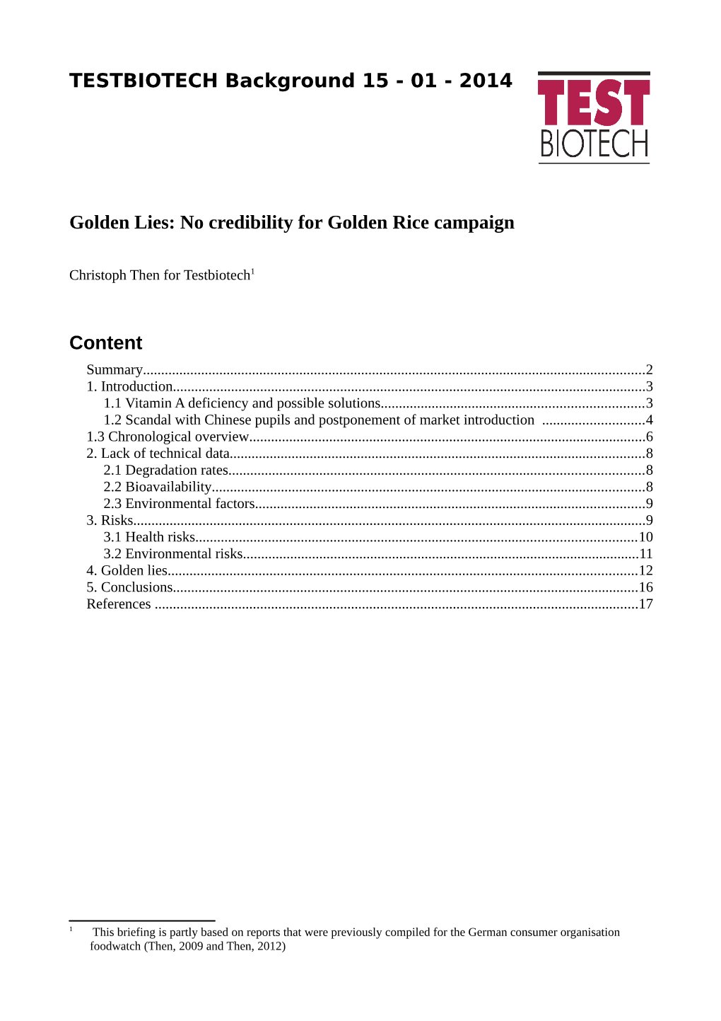 No Credibility for Golden Rice Campaign Content