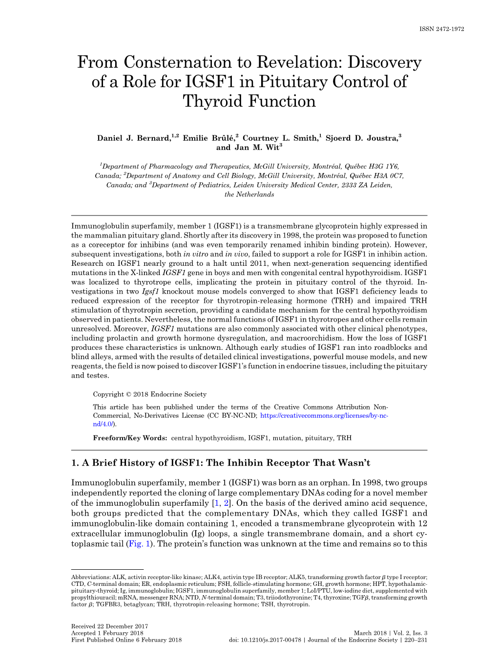 Discovery of a Role for IGSF1 in Pituitary Control of Thyroid Function