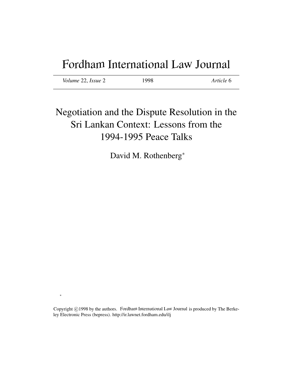 Negotiation and the Dispute Resolution in the Sri Lankan Context: Lessons from the 1994-1995 Peace Talks