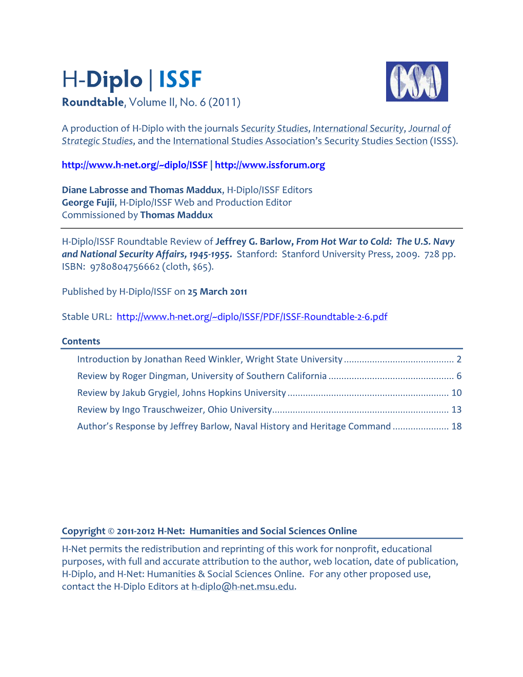 H-Diplo/ISSF Roundtable, Vol. 2, No. 6 (2011)