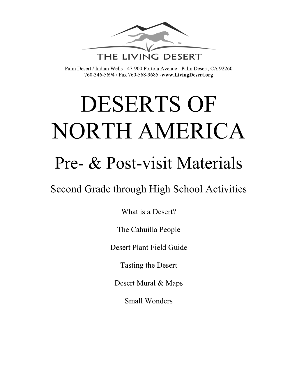 DESERTS of NORTH AMERICA Pre- & Post-Visit Materials