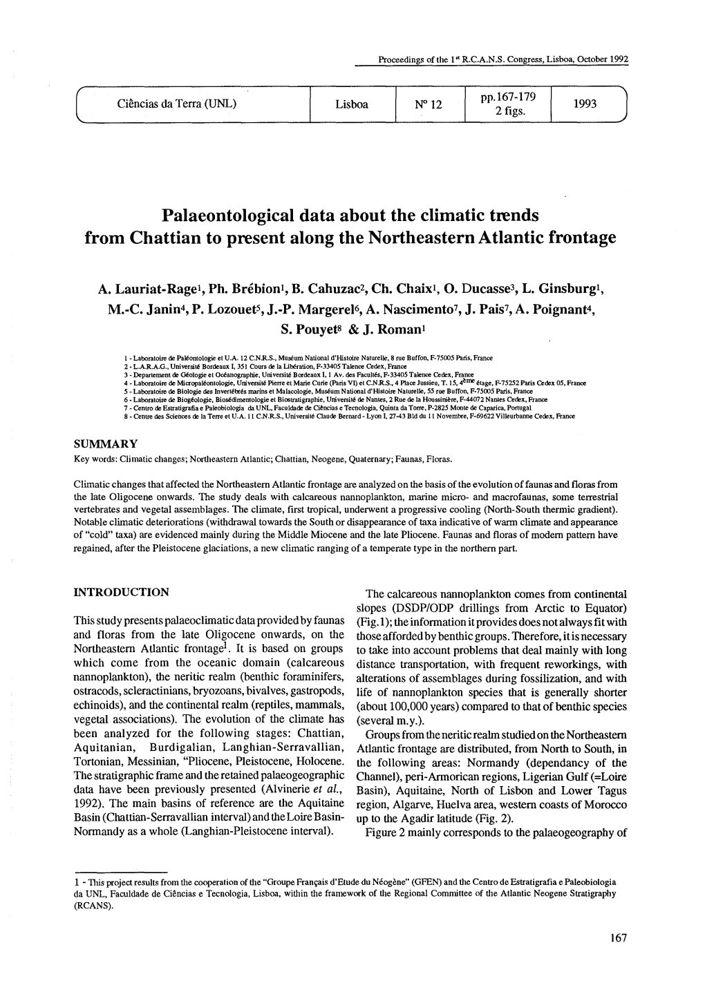 Palaeontological Data About the Climatic Trends from Chattian to Present Along the Northeastern Atlantic Frontage