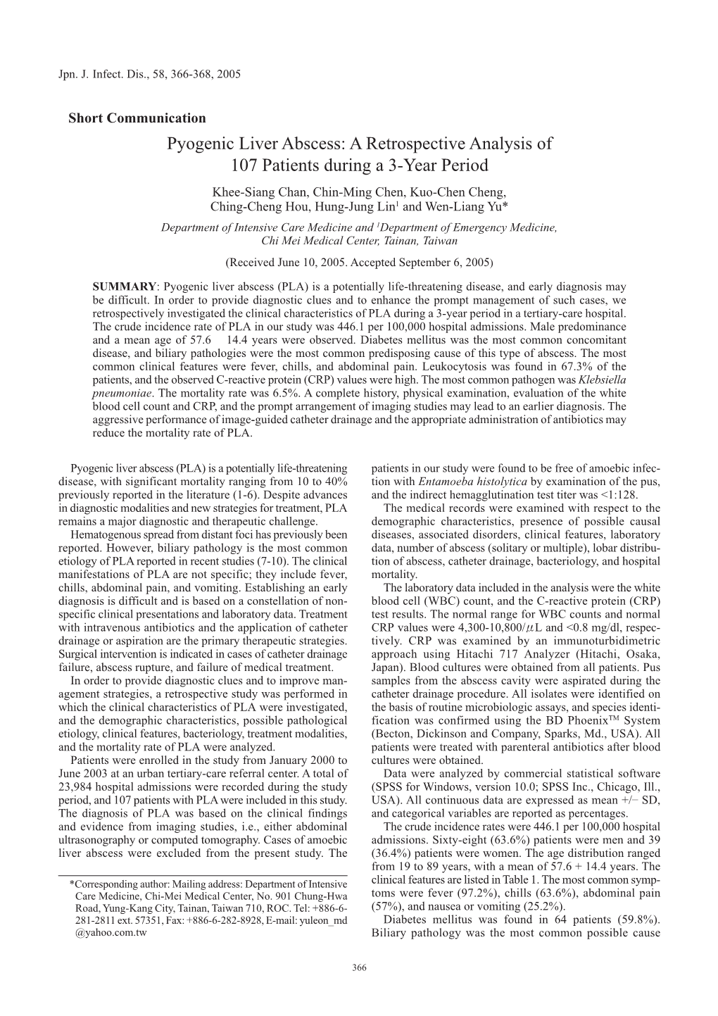 Pyogenic Liver Abscess: a Retrospective Analysis of 107