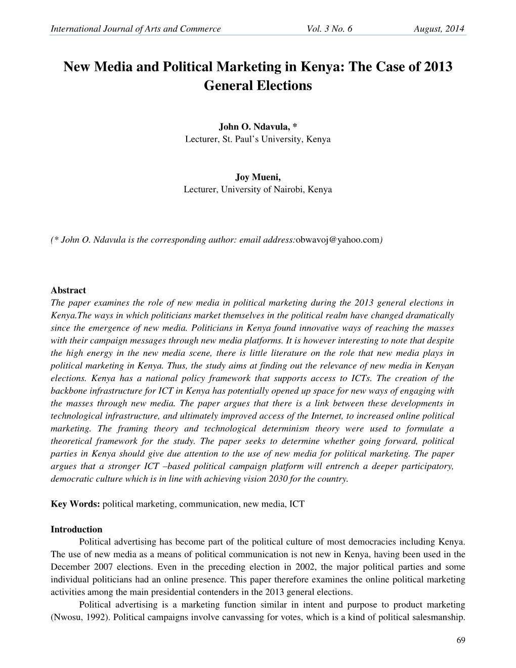 New Media and Political Marketing in Kenya: the Case of 2013 General Elections