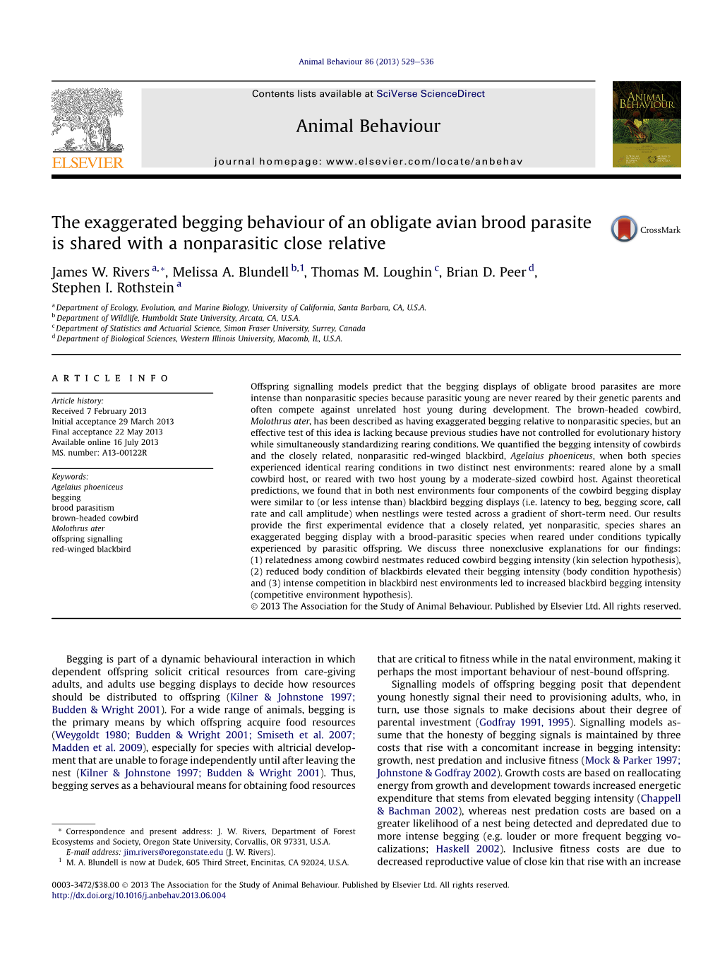 The Exaggerated Begging Behaviour of an Obligate Avian Brood Parasite Is Shared with a Nonparasitic Close Relative