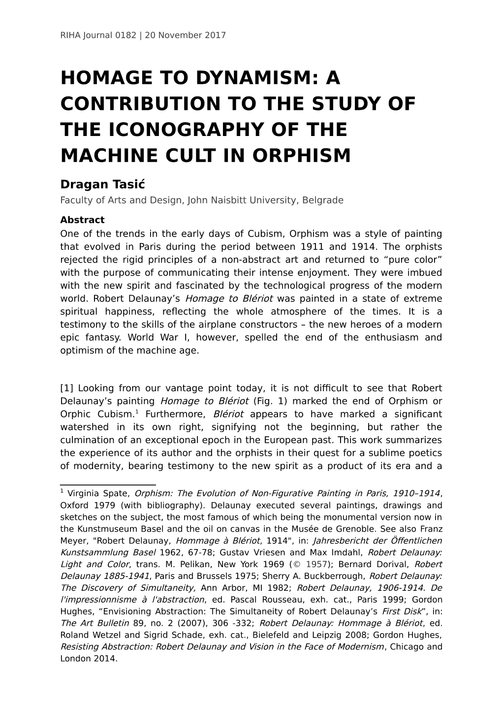 Homage to Dynamism: a Contribution to the Study of the Iconography of the Machine Cult in Orphism