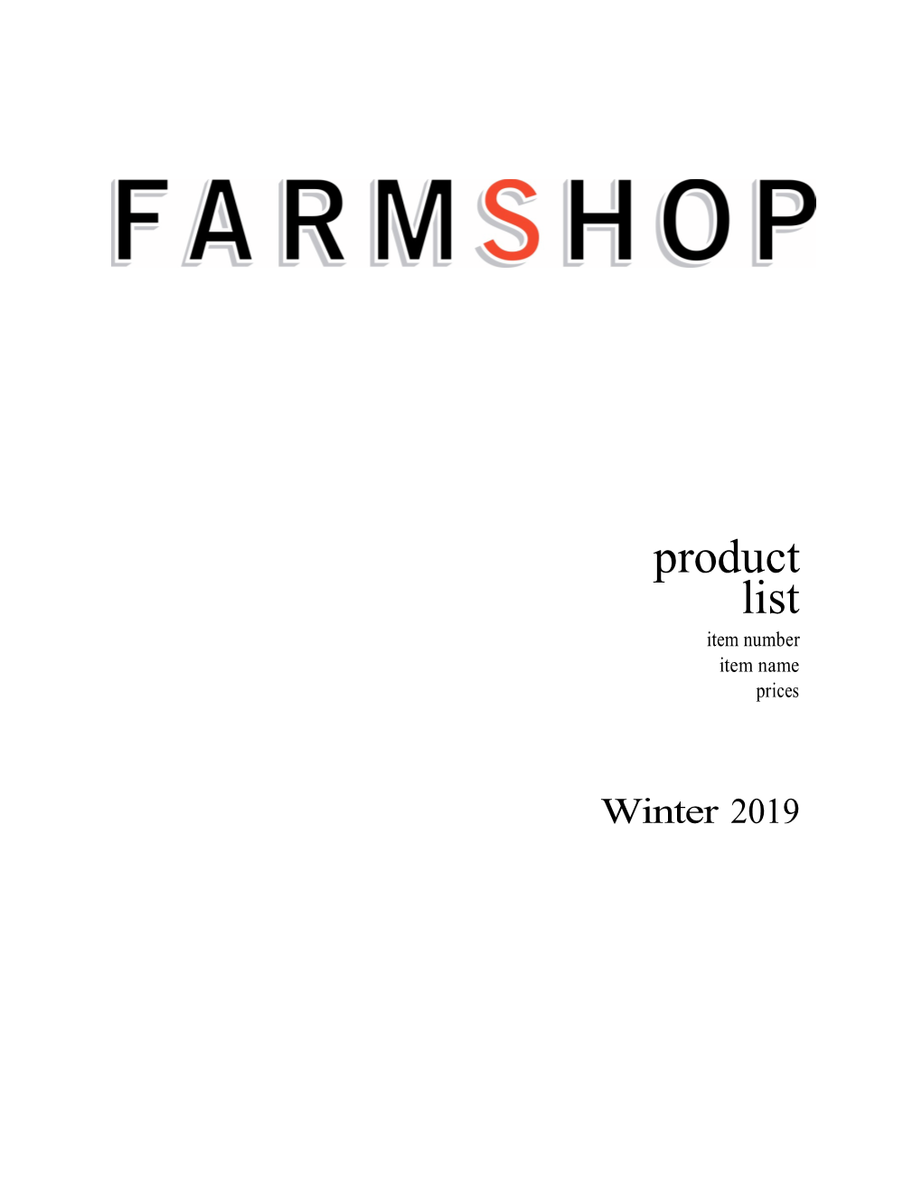 Farmshop Bakery Product List Winter 2019