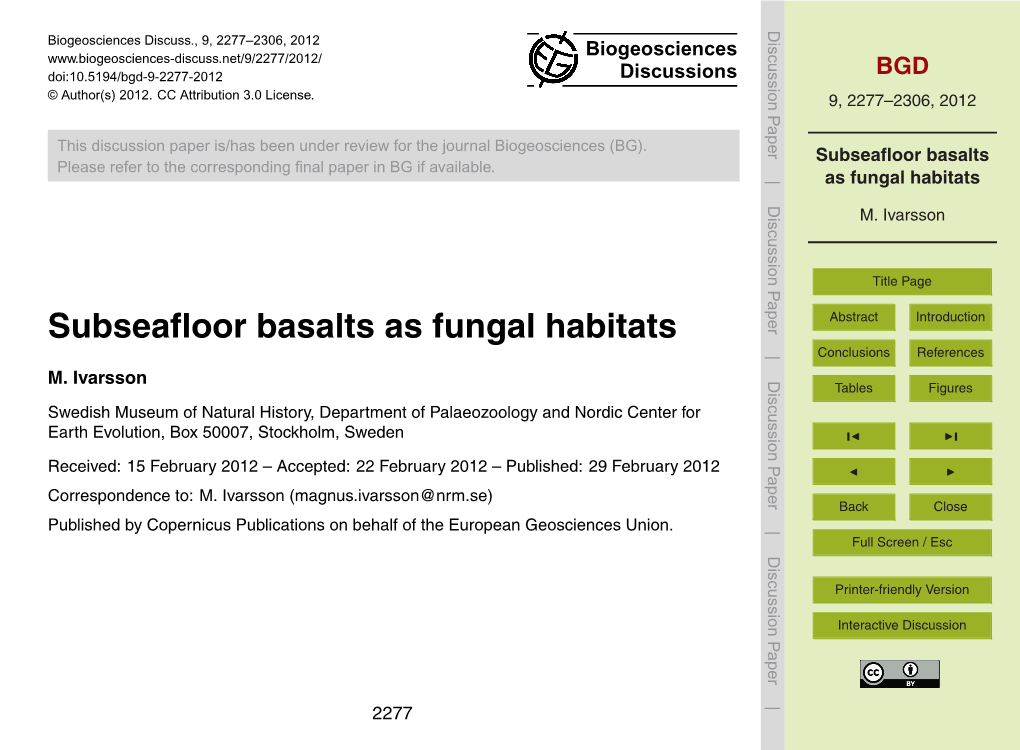 Subseafloor Basalts As Fungal Habitats