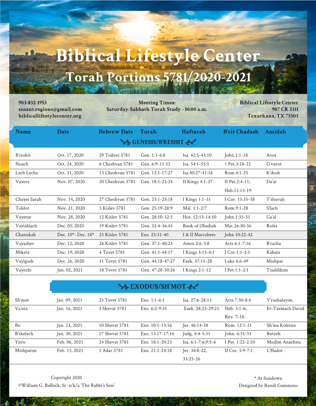 Torah Portions 5781/2020-2021 Biblical Lifestyle