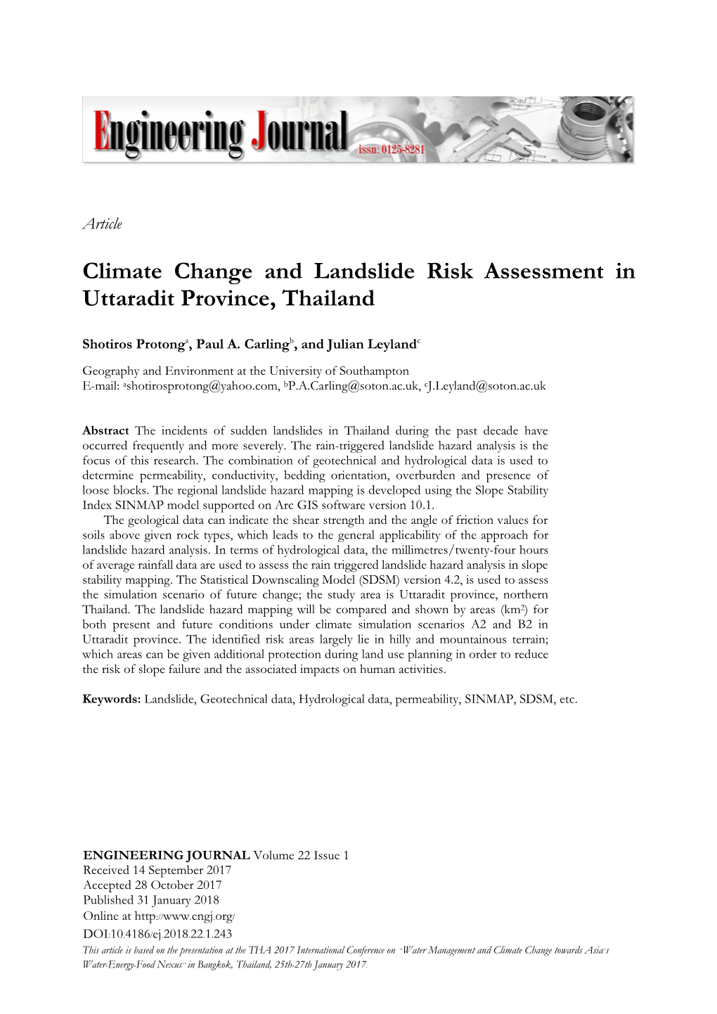 Climate Change and Landslide Risk Assessment in Uttaradit Province, Thailand