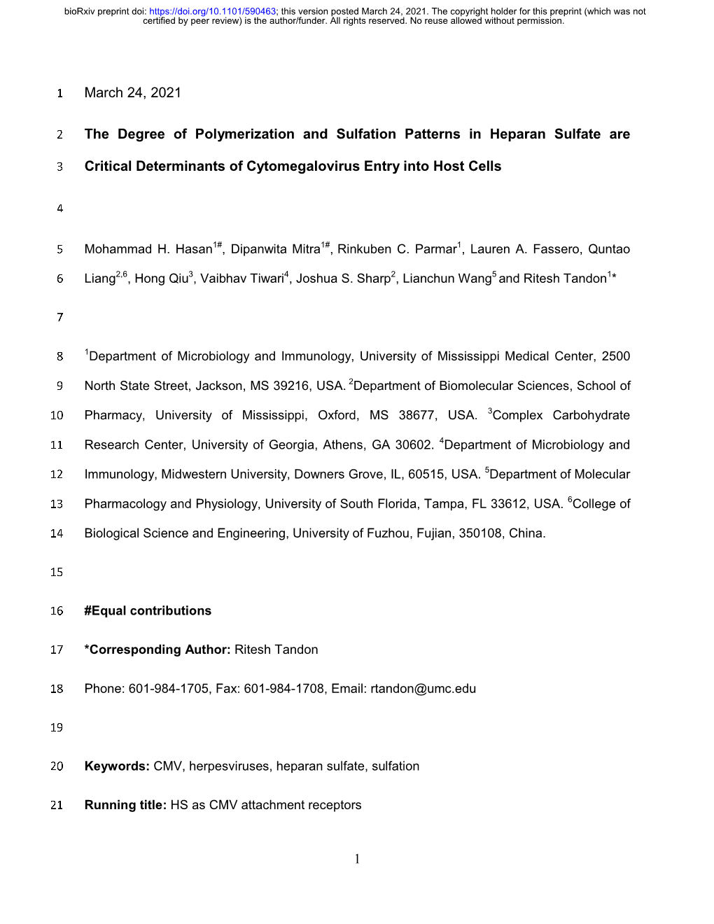 1 March 24, 2021 the Degree of Polymerization and Sulfation