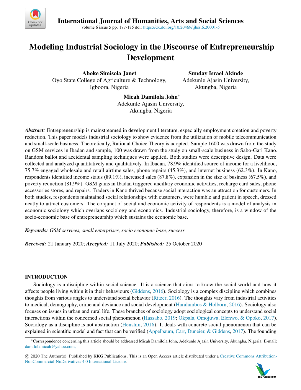 Modeling Industrial Sociology in the Discourse of Entrepreneurship Development