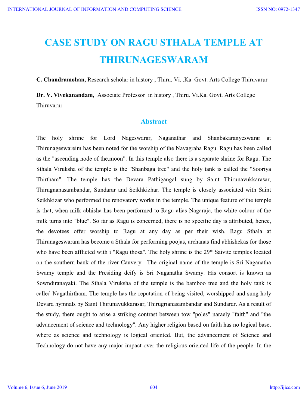 Case Study on Ragu Sthala Temple at Thirunageswaram