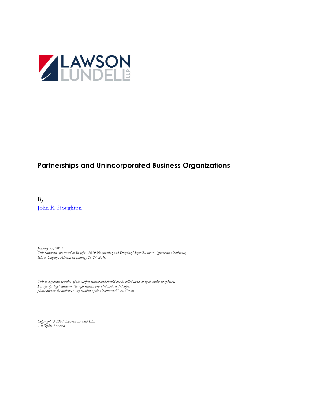 Partnerships and Unincorporated Business Organizations