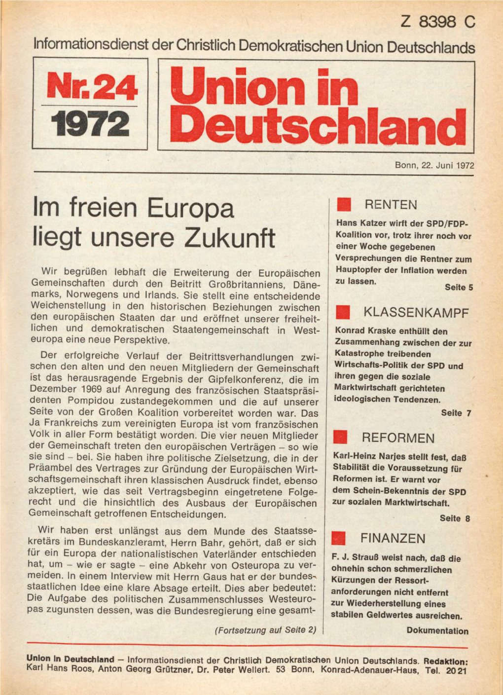 UID 1972 Nr. 24, Union in Deutschland