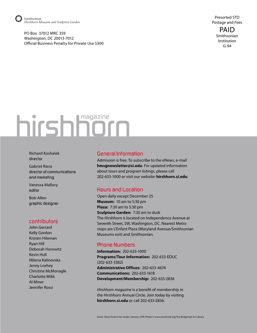 Hirshhorn Magazine Is a Benefit of Membership in the Hirshhorn Annual Circle