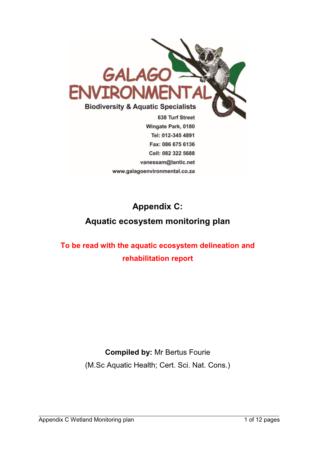 Aquatic Ecosystem Monitoring Plan