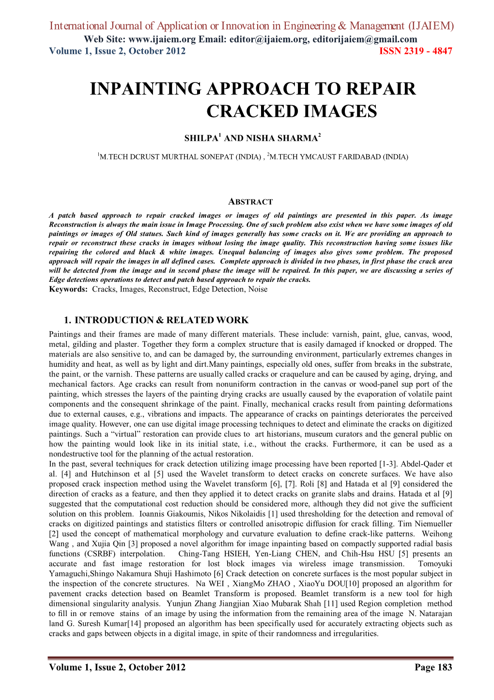 Inpainting Approach to Repair Cracked Images