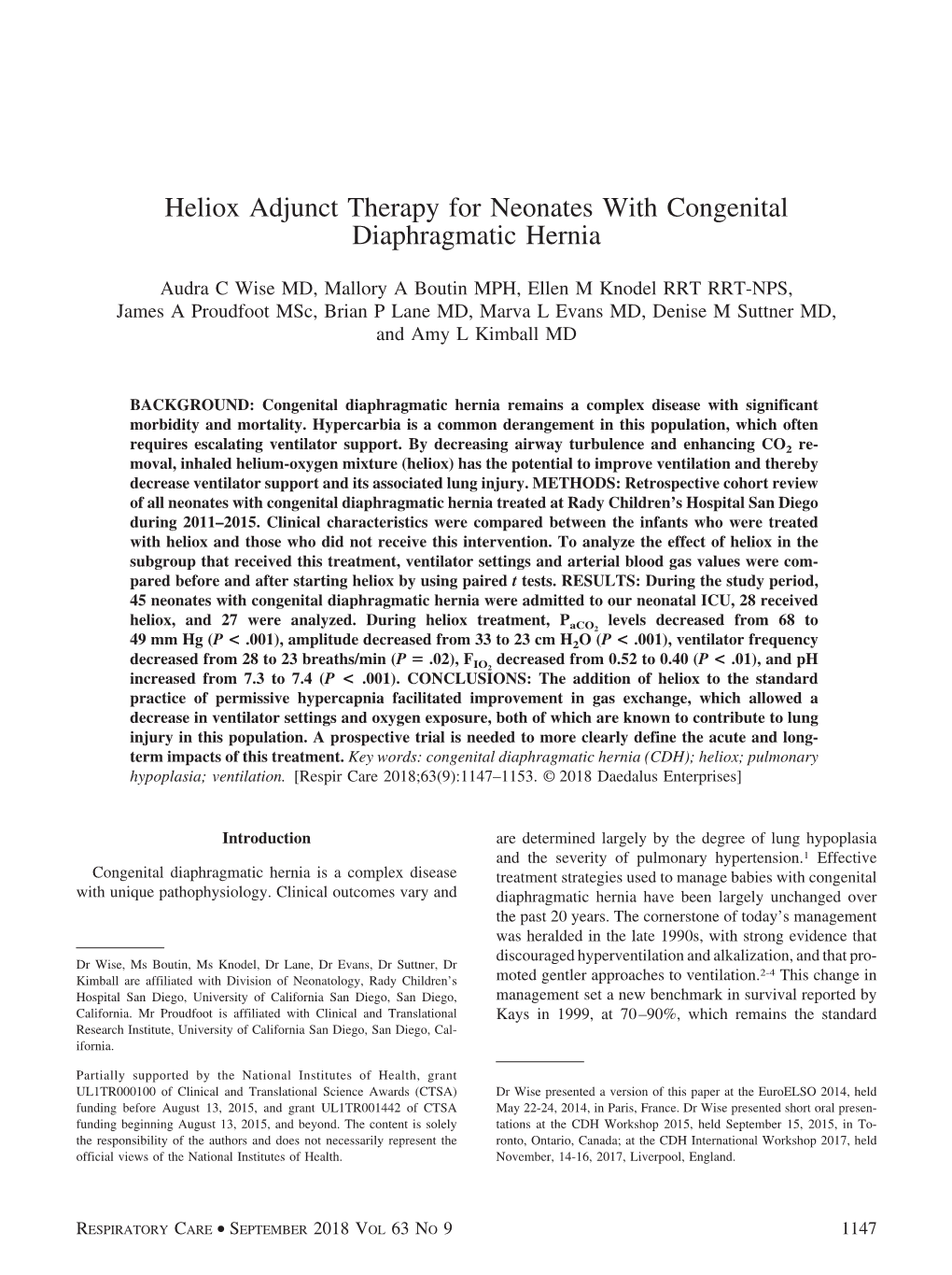 Heliox Adjunct Therapy for Neonates with Congenital Diaphragmatic Hernia