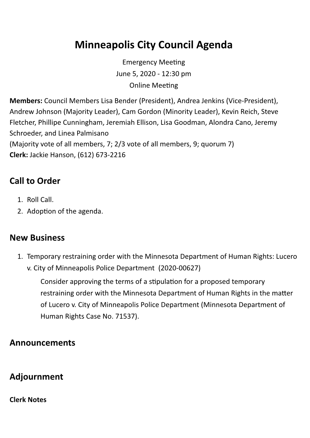 Minneapolis City Council Agenda