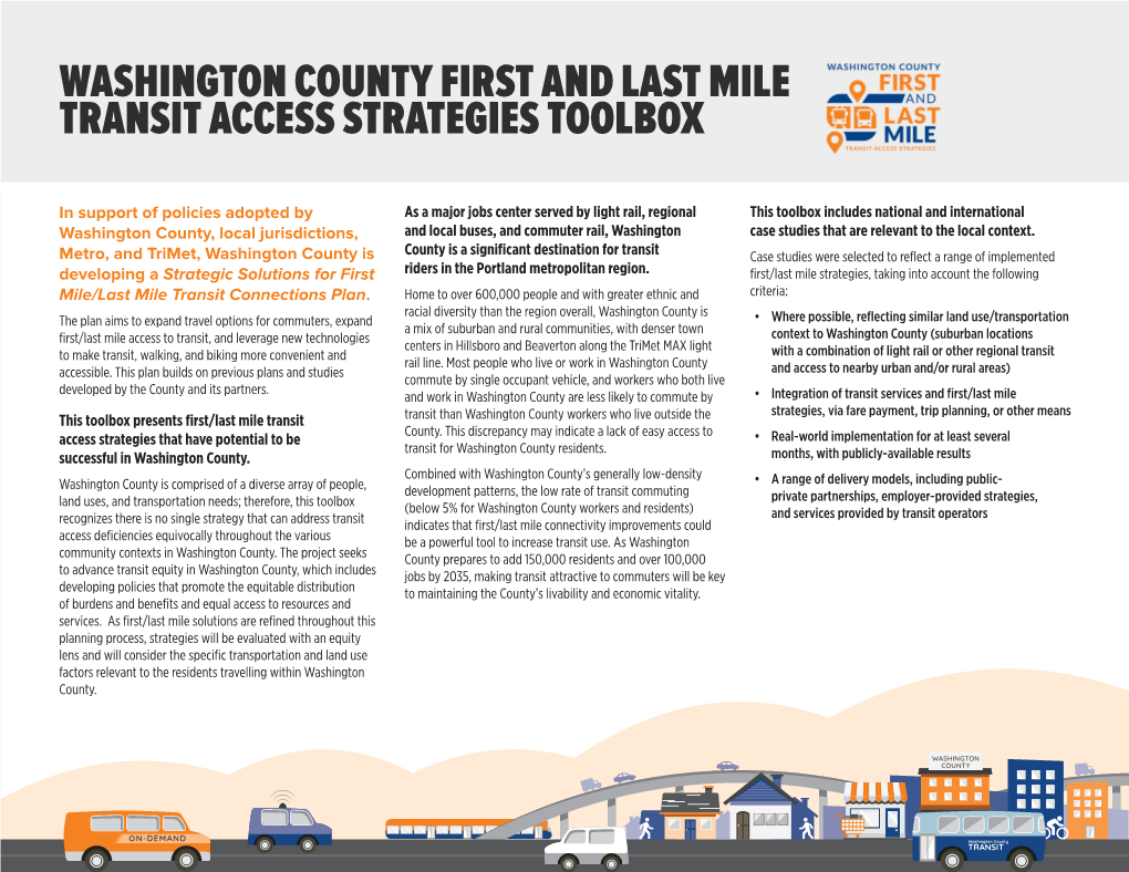 Washington County First and Last Mile Transit Access Strategies Toolbox