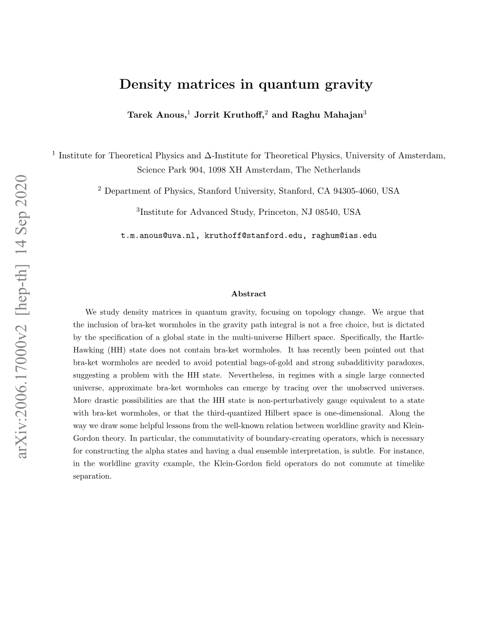 Arxiv:2006.17000V2 [Hep-Th] 14 Sep 2020 in the Worldline Gravity Example, the Klein-Gordon ﬁeld Operators Do Not Commute at Timelike Separation