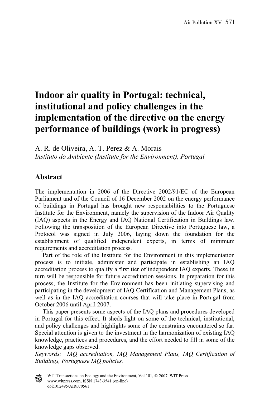 Indoor Air Quality in Portugal