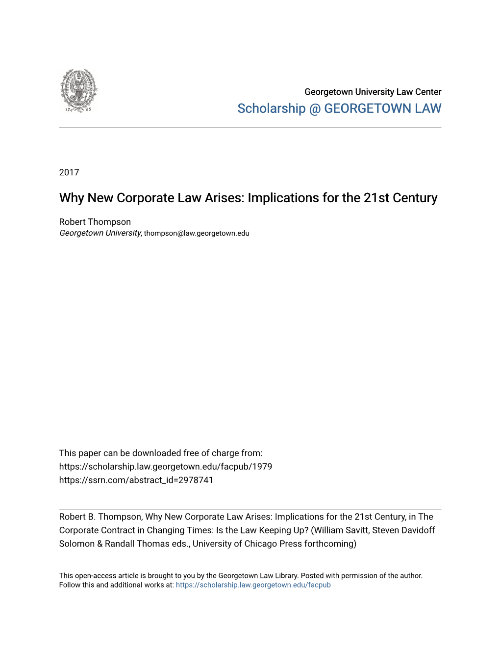 Why New Corporate Law Arises: Implications for the 21St Century