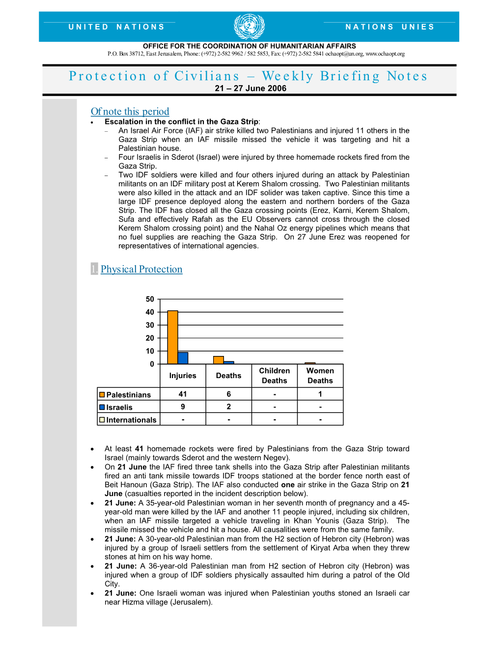 Protection of Civilians – Weekly Briefing Notes 21 – 27 June 2006