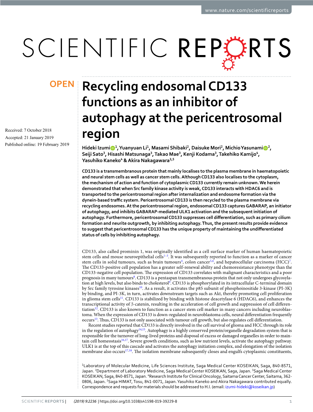 Recycling Endosomal CD133 Functions As an Inhibitor of Autophagy at the Pericentrosomal Region