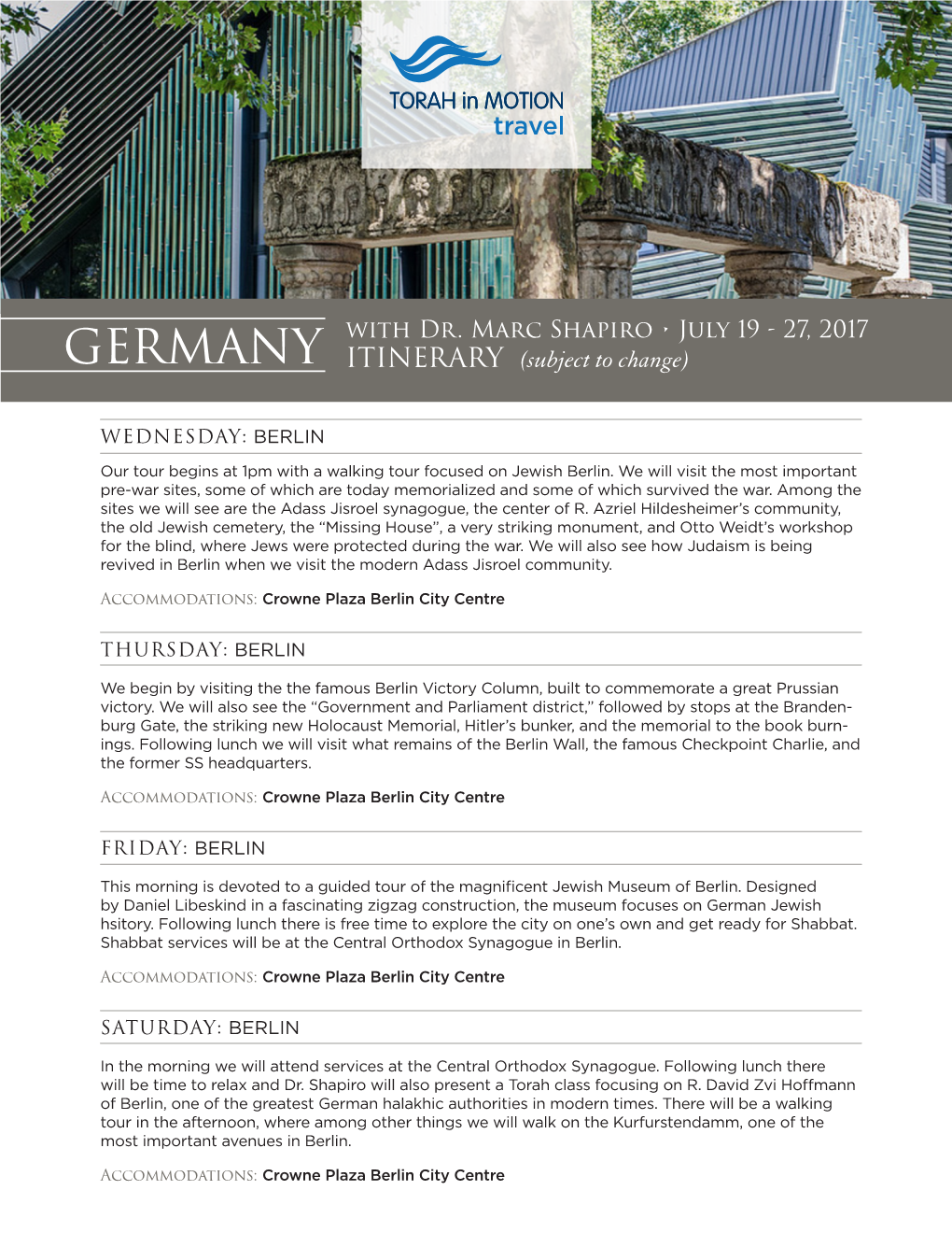 GERMANY ITINERARY (Subject to Change)