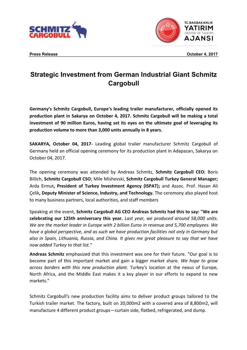 Strategic Investment from German Industrial Giant Schmitz Cargobull