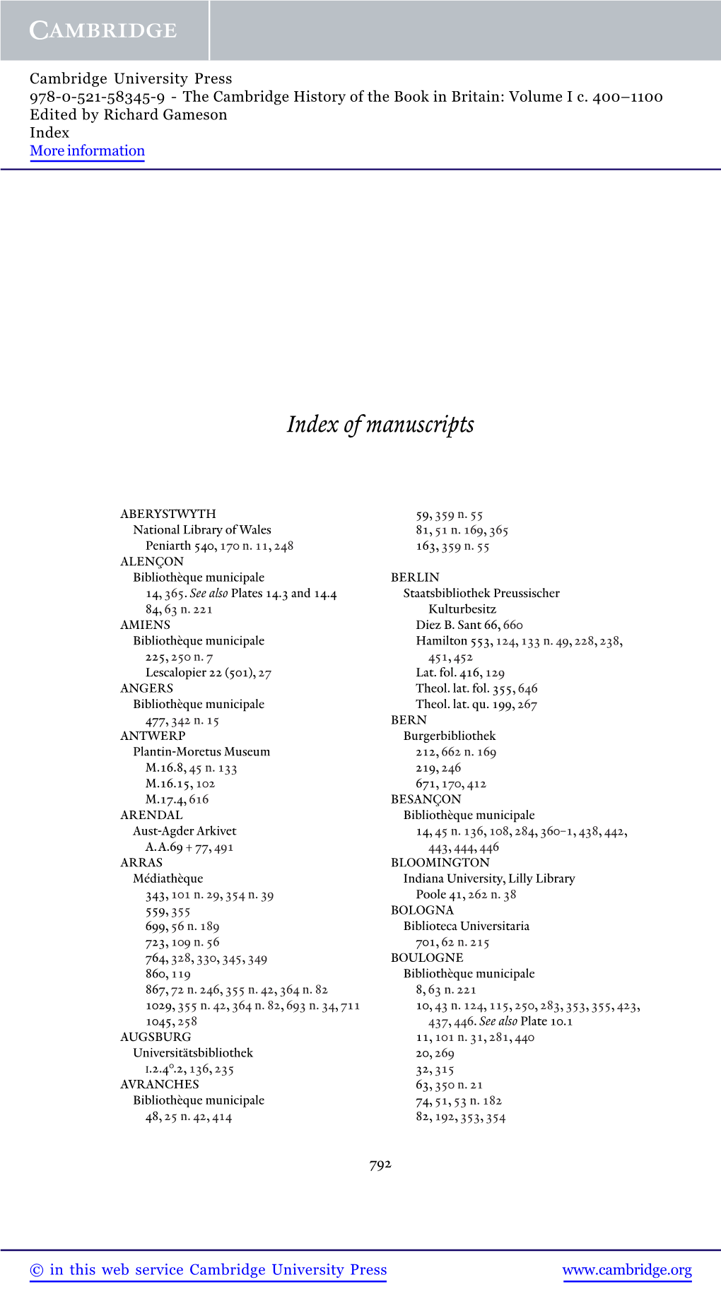 Index of Manuscripts