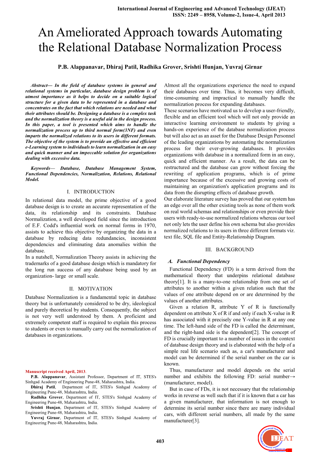 An Ameliorated Approach Towards Automating the Relational Database Normalization Process