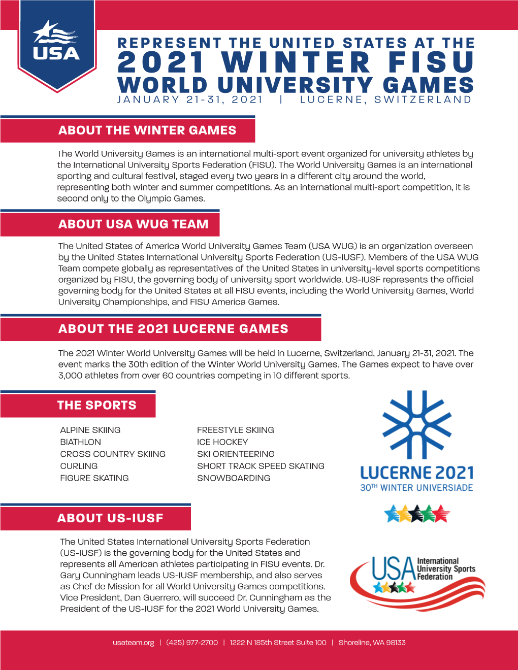 2021 Winter Fisu World University Games January 21-31, 2021 | Lucerne, Switzerland